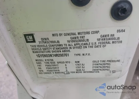 2004 Cadillac Escalade Standard z USA, uszkodzony, nr VIN 1GYEK63N74R290761